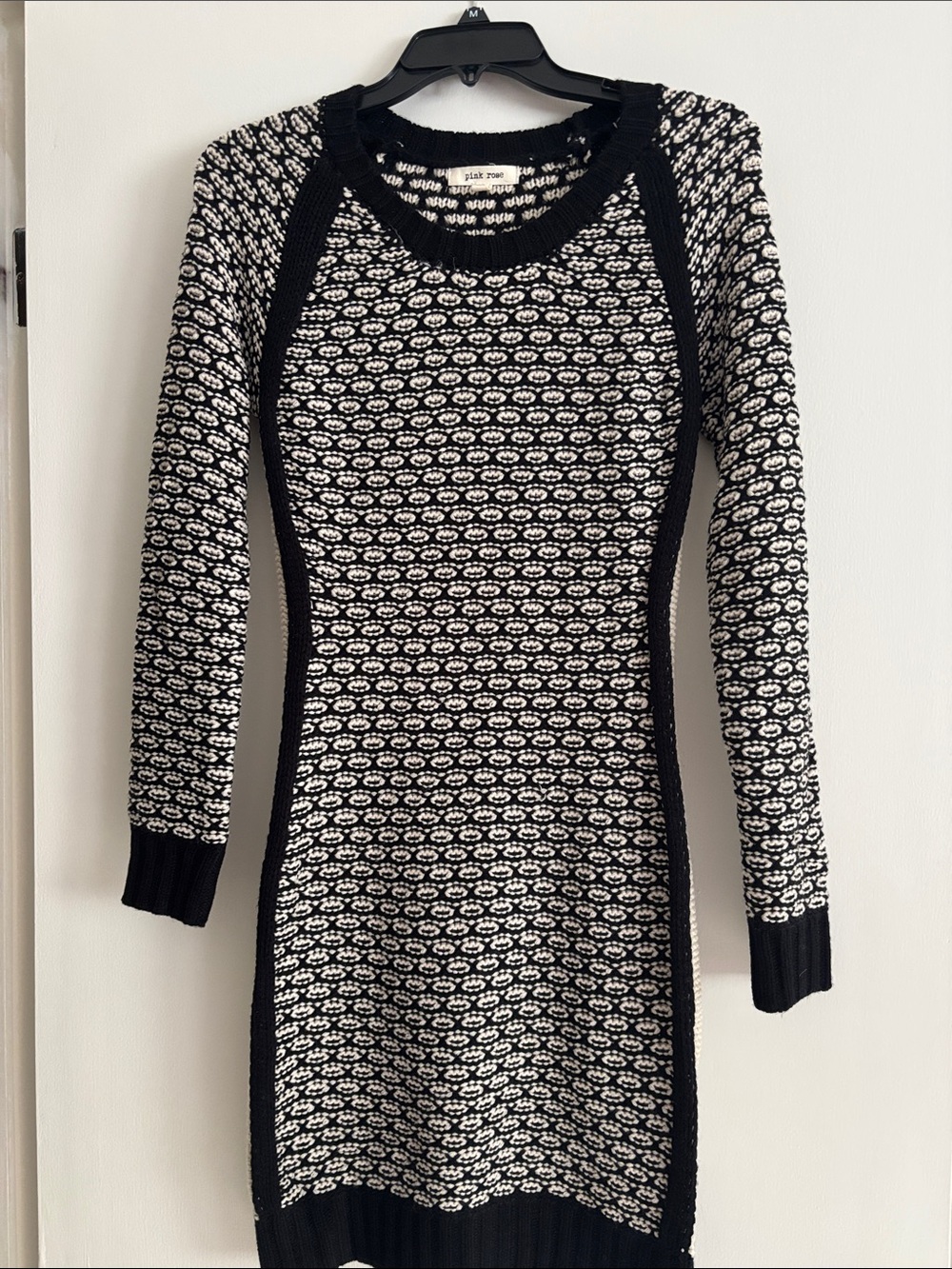 Pink Rose Black and White Long Sleeve Knit Dress